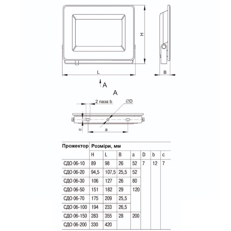 Прожектор LED УЄК СДО 06-200 200W 230V 18000lm 6500K IP65 44x367x267 мм Чорний (LPDO601-200-65-K02) - фото 2 Прожектор LED УЄК СДО 06-200 200W 230V 18000lm 6500K IP65 44x367x267 мм Чорний (LPDO601-200-65-K02) - фото 2