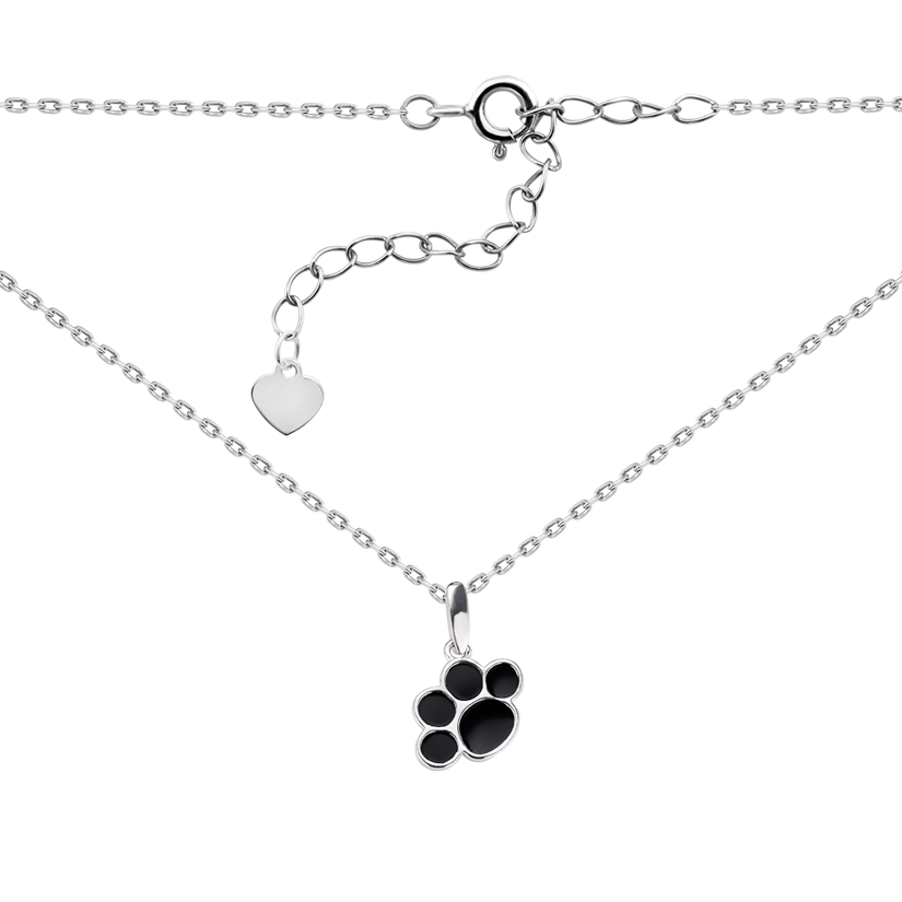 Браслет серебряный Лапка с черной эмалью на тонкой цепочке