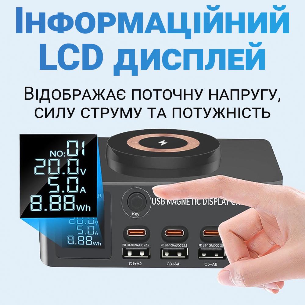 Док-станція зарядна Addap MCS-818DP/4 роз'єми Type-C PD 100 W/4 роз'єми USB QC3.0/бездротова панель 15 W - фото 9