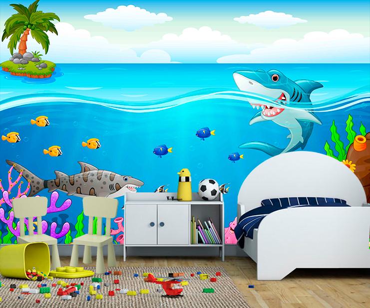 Фотообои 3D для детской комнаты Грозная акула