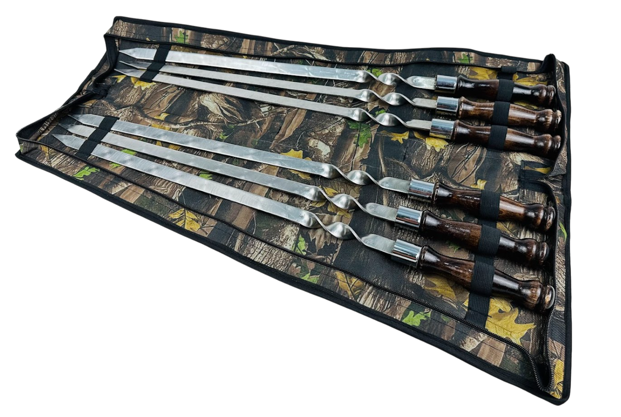 Набор шампуров комбинированный Премиум 6 предметов для люля-кебаб из нержавеющей стали в чехле 65 см Черно-коричневый (124-10-NB-2286)