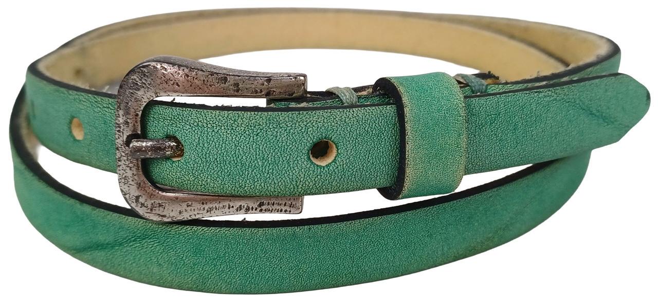 Ремень женский узкий кожаный B.Belt винтажный ручная работа натуральная кожа Бирюзовый
