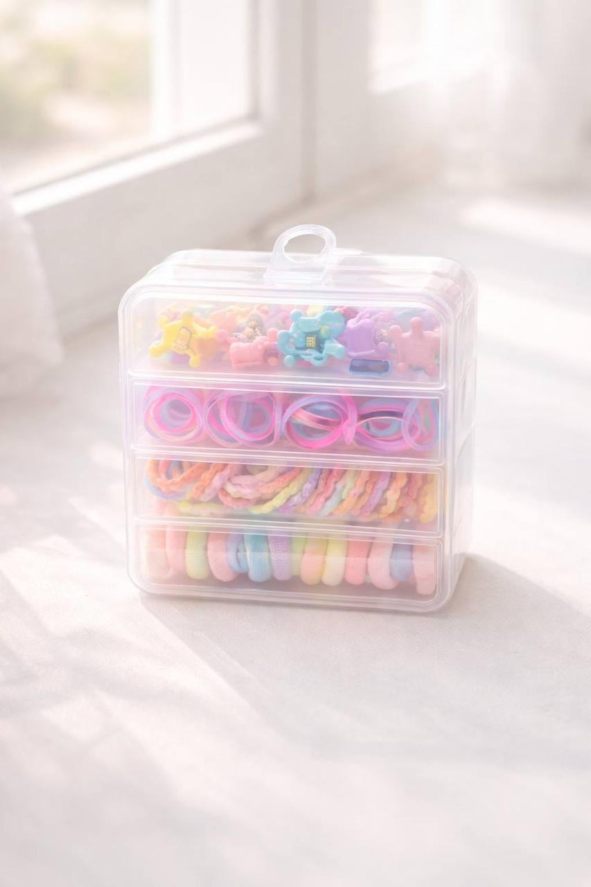 Набор аксессуаров для волос резинки и миникрабики в боксе Разноцветный (2905151431)
