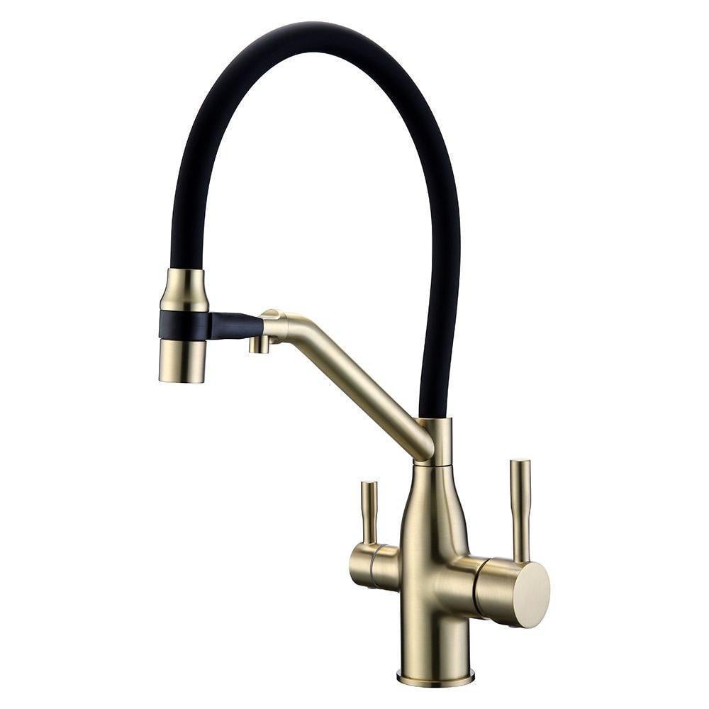 Смеситель для кухни под фильтр Frap F4397-3 с гибким изливом Золотой сатин (2021409155)