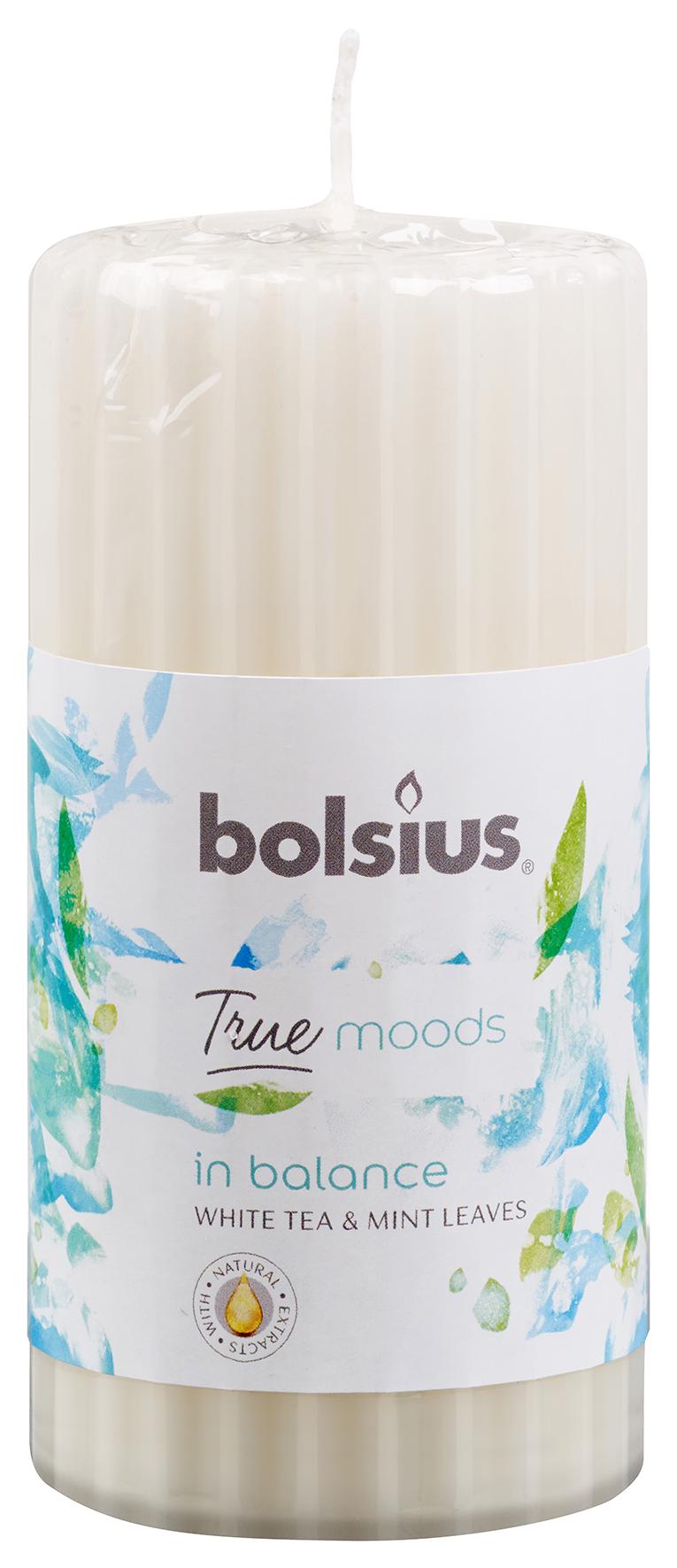 Свеча ароматическая Bolsius True Moods In Balance столбик ребристая 120х58 мм Белый чай и листья мяты (BOL-266713)
