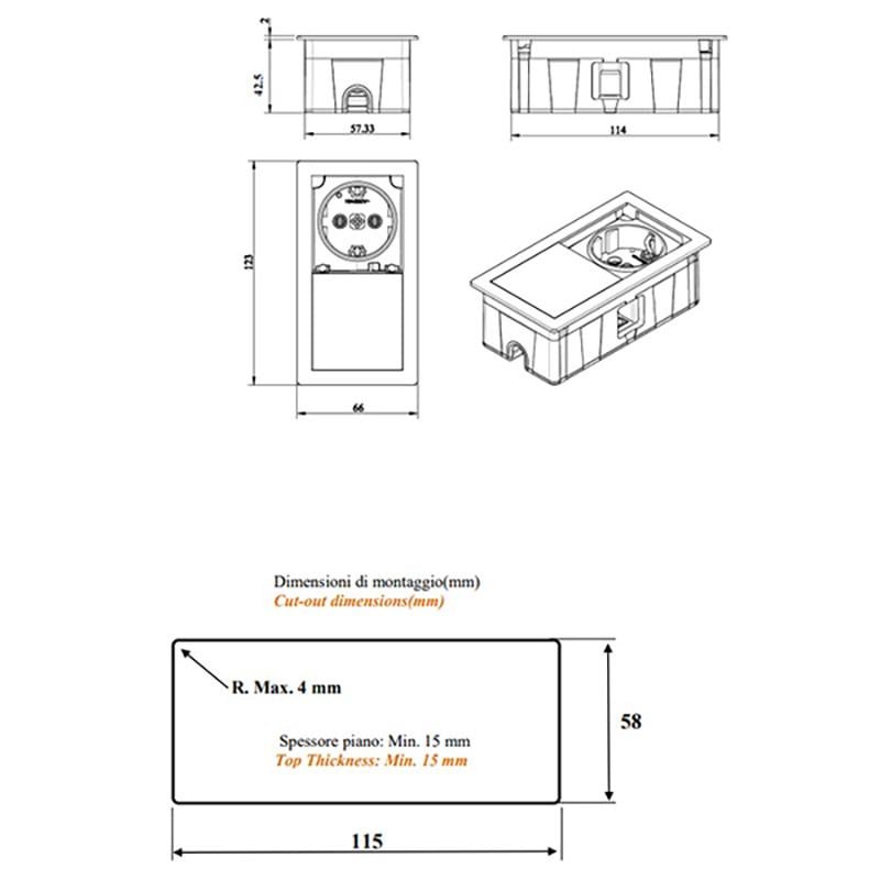 Блок розеточный одинарный VersaHIT MONO 1 розетка 110-220В 16A IP54 Черный мат (86227) - фото 5