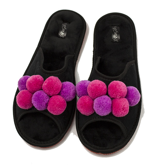 Тапки домашние PaGo Малиновый помпон р. 36 Черный Тапки домашние PaGo Малиновый помпон р. 36 Черный