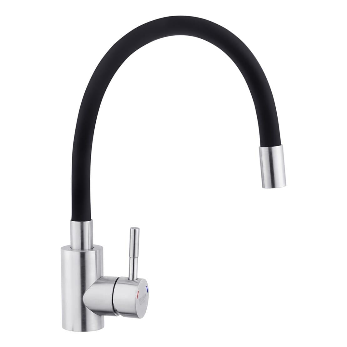 Смеситель для кухни Kroner KRP Edelstahl Klassisch ESG035BLK с гибким изливом Черный/Стальной брашированный (CV024353)