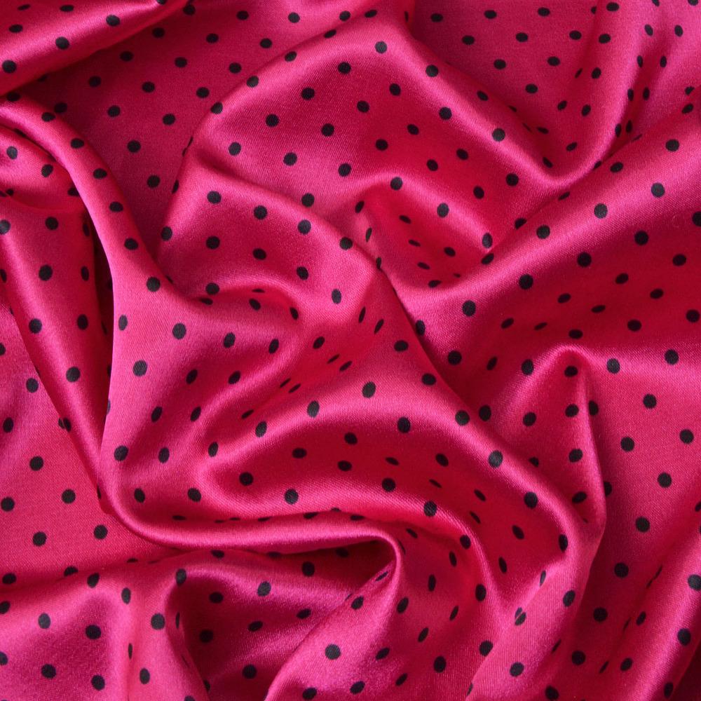 Ткань платевая атлас Горохи мелкие Фуксия (13392)