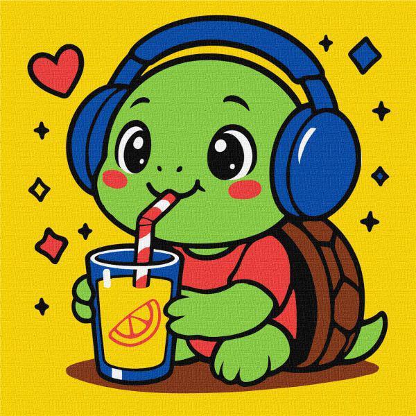 Картина за номерами Ideyka Черепашка п'є лимонад 25x25 см (Id-KHO1289)