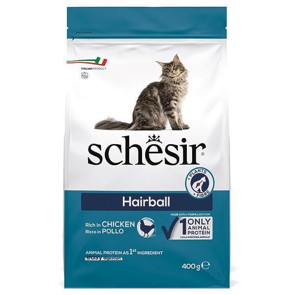 Корм сухий для котів з довгою шерстю Schesir Dry Cat Hairball монопротеїновий з куркою для виведення шерсті 400 г (ШКВВШ0.4)