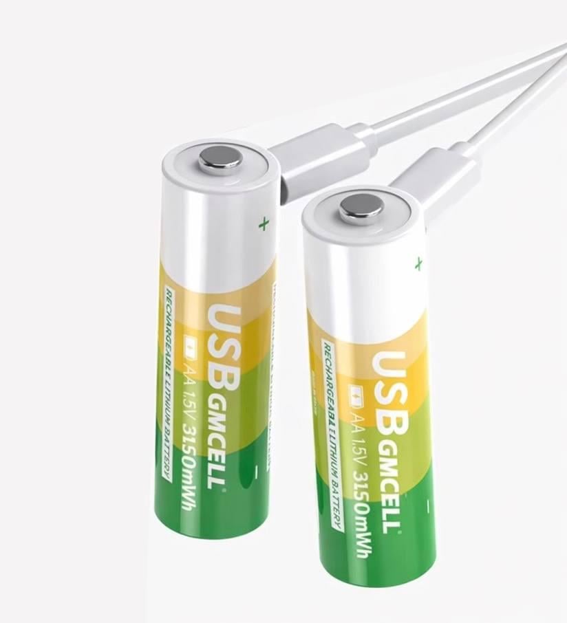 Аккумуляторные батарейки AA GMCELL Li-ion 3150 mWh 1,5V 2 шт. USB Type-C (BT10)