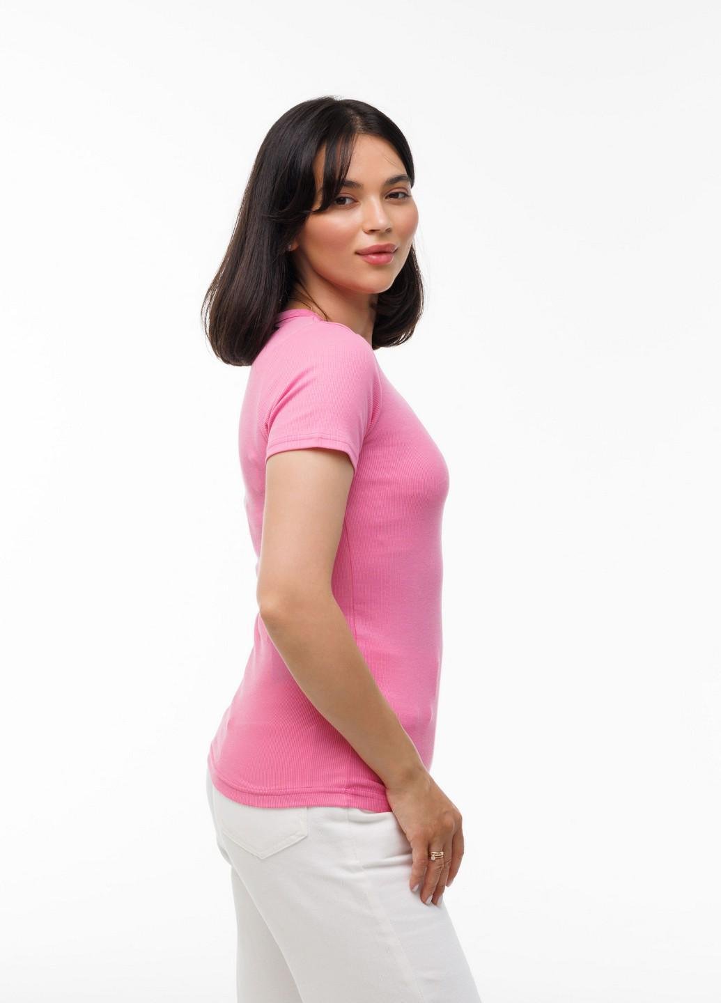 Футболка женская в рубчик Наталюкс базовая M Розовый (3323735221731) - фото 3