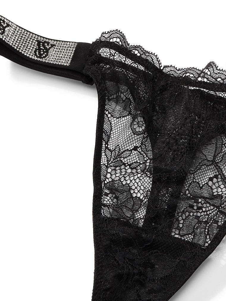 Труси жіночі Victoria's Secret Shine Strap Lace Thong Panty мереживо зі стразами XS Чорний (15397524) - фото 4