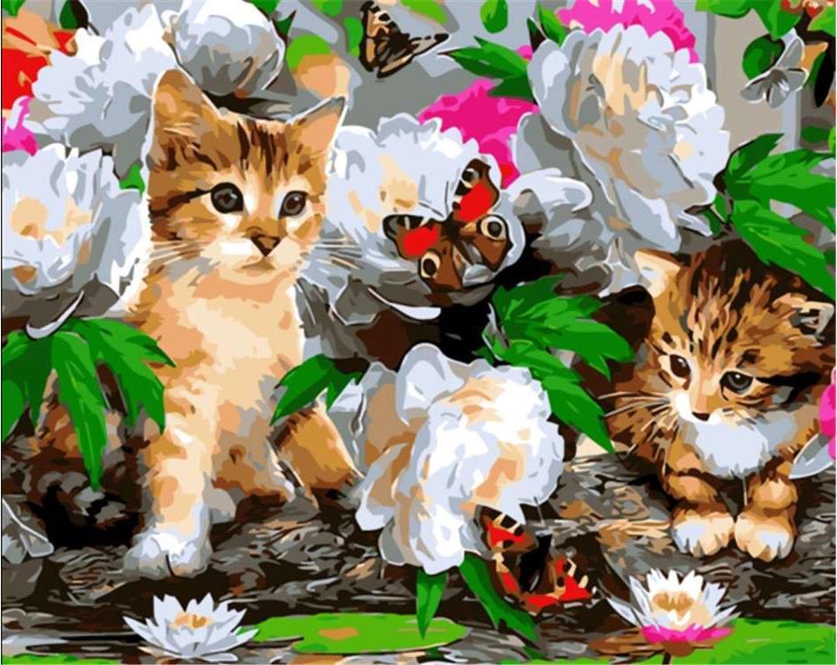 Картина по номерам Rainbow Art Котята с бабочками (GX8285-RA)
