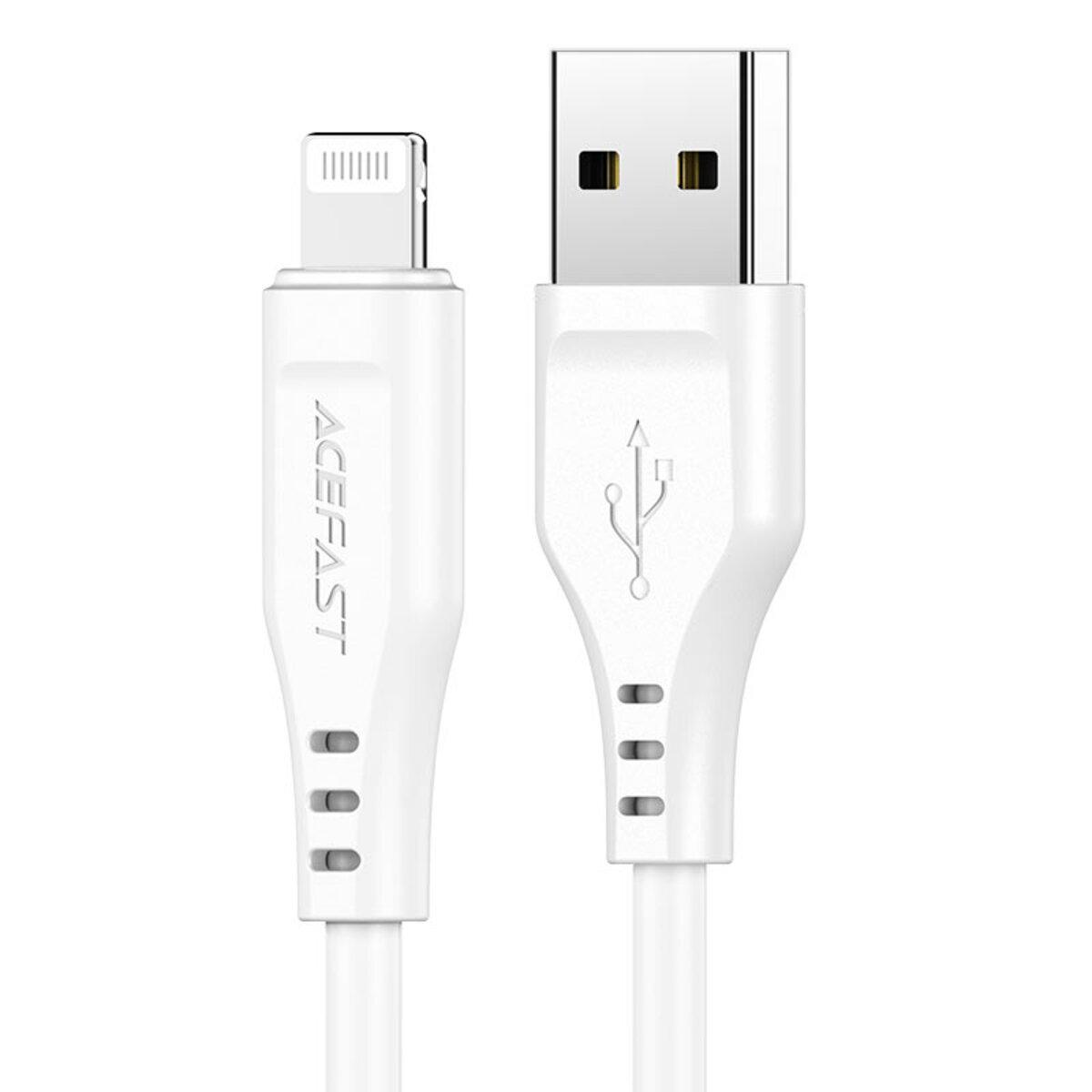 Кабель Acefast C3-02 USB to iPhone 2,4A 1,2 м TPE/TPE connectors White - фото 1