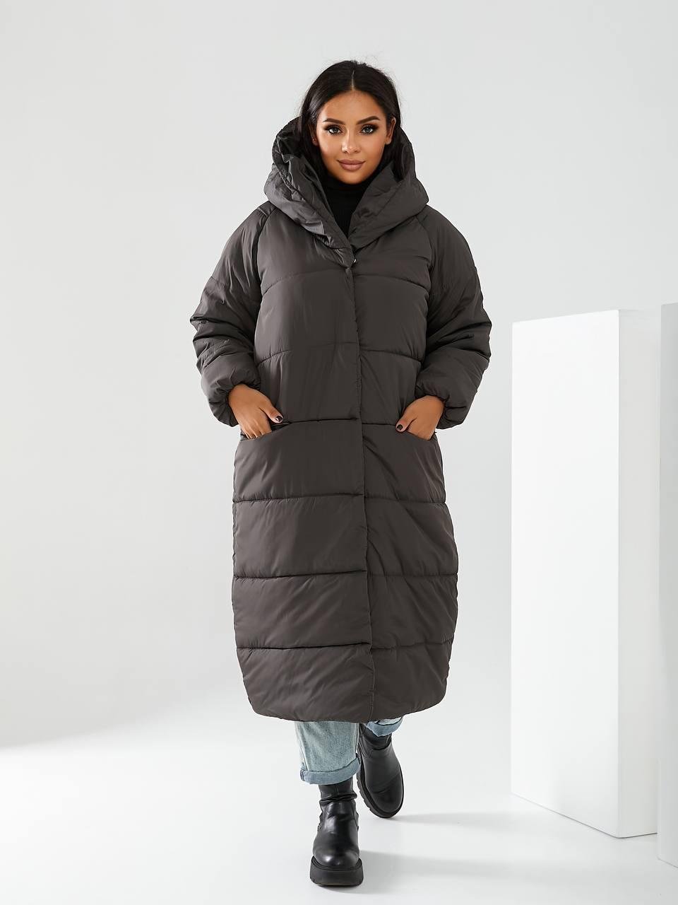 Пальто-пуховик довге на кнопках Аiza А521 р. 46-48 Морозна шавлія - фото 6