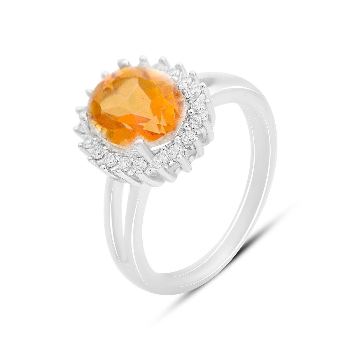 Кольцо серебряное Tiva с натуральным золотым кварцем и фианитами 2,937 ct 3,68 г р. 18 (2163350)