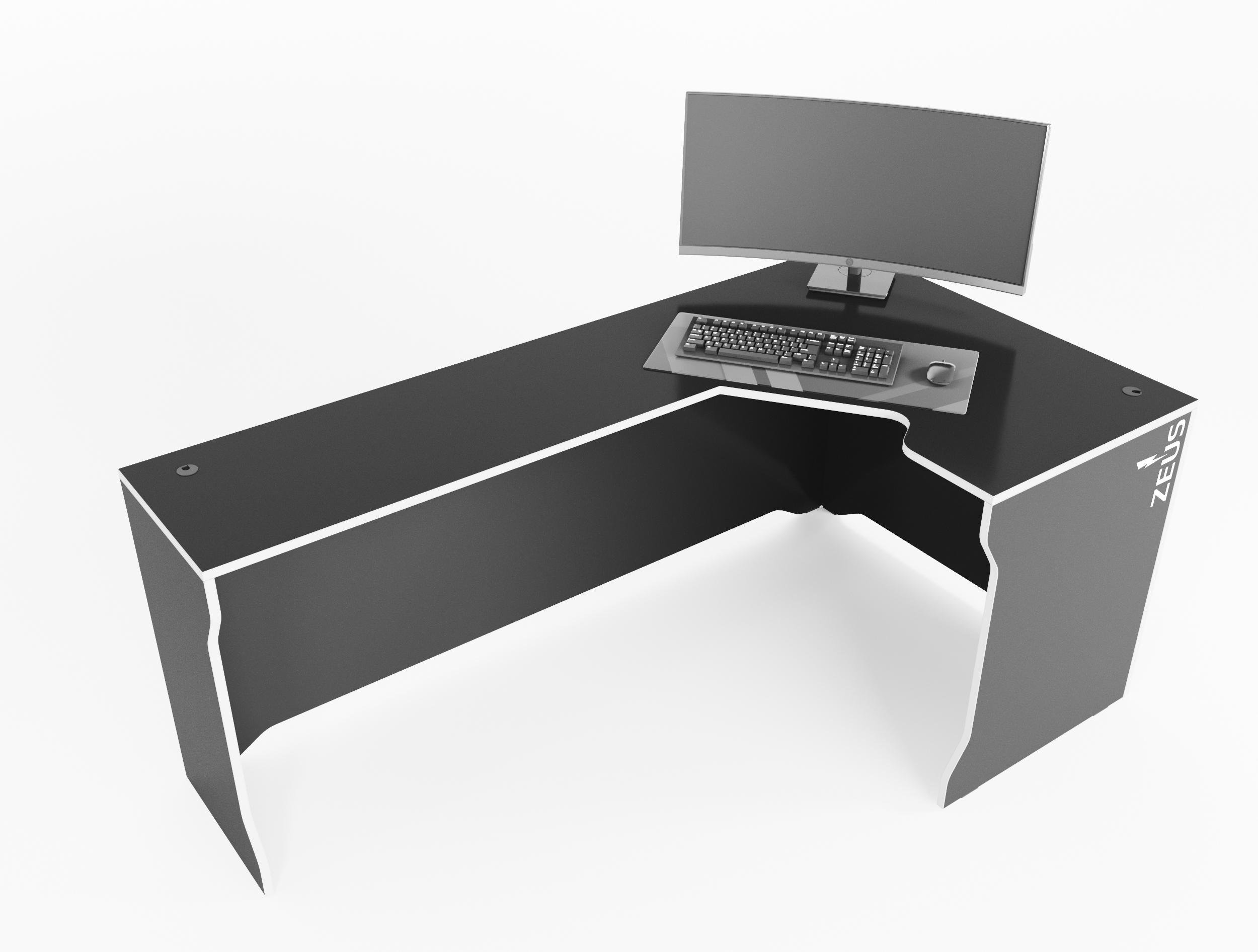 Стол геймерский угловой Zeus Revolver-1 ЛДСП Черно-белый (Rev-1BR)