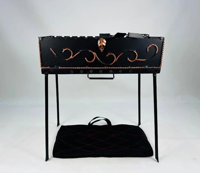 Мангал-валіза кований з металу 3 мм на 12 шампурів із совком і кочергою Чорний (21-10-MG-5065) - фото 3