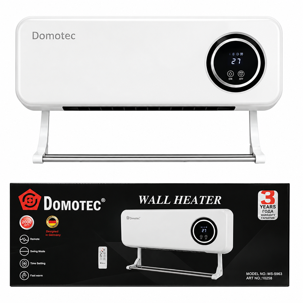Тепловентилятор настенный Domotec MS-5963 2000 Вт дистанционное управление с сушилкой и пультом Белый (3137621675)