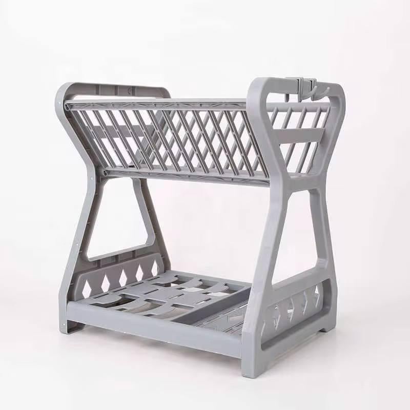 Сушилка для посуды двухуровневая пластиковая Серый