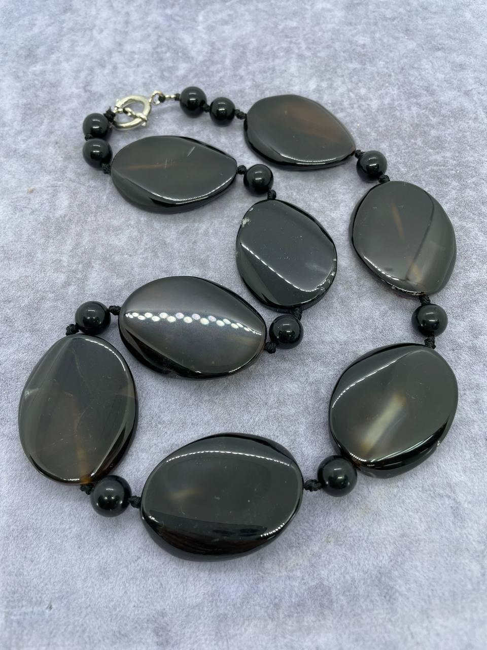 Бусы агат 50 см Черный (9817)