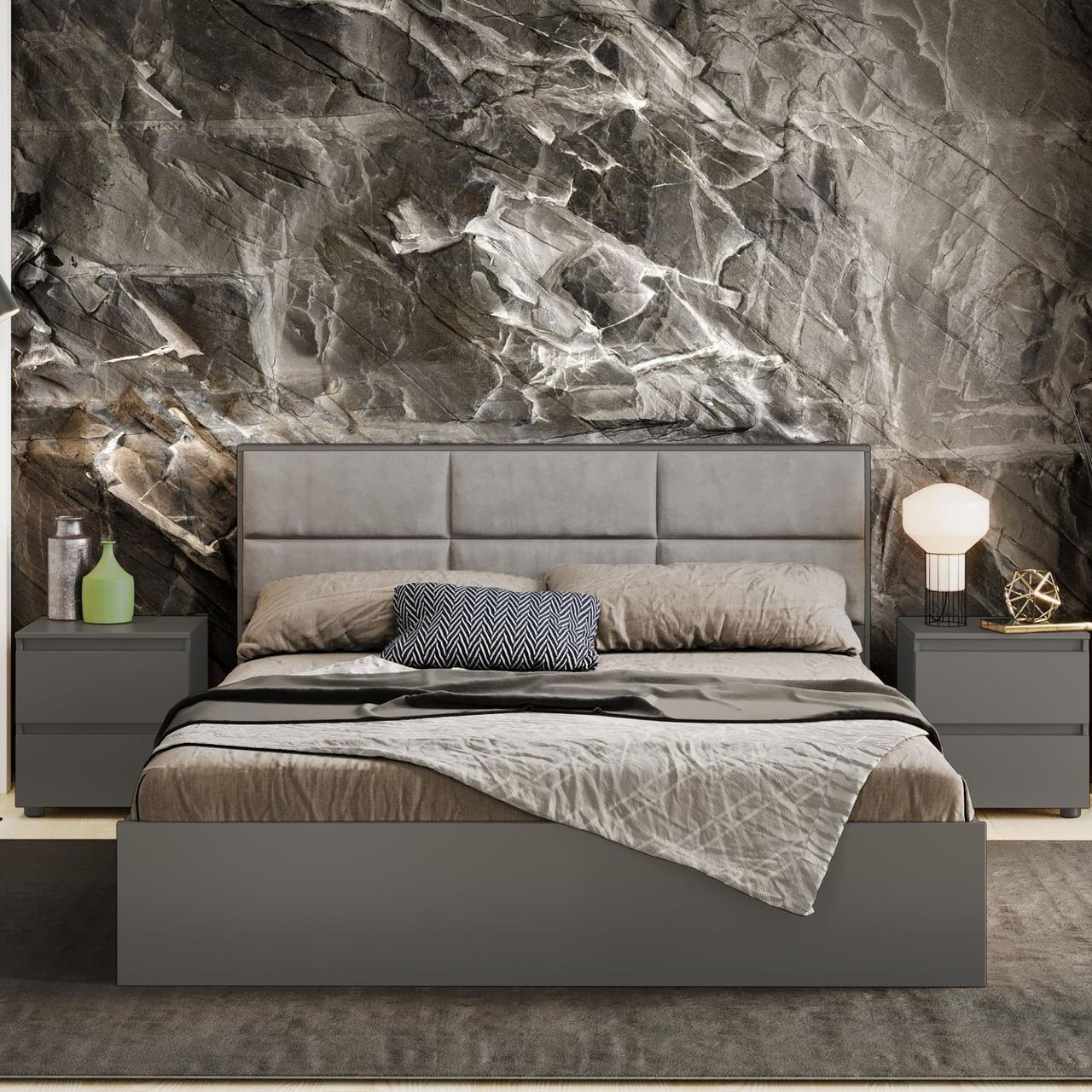 Кровать с мягким изголовьем Эверест Лайт-1600 ламели Графитовый (е-20618)