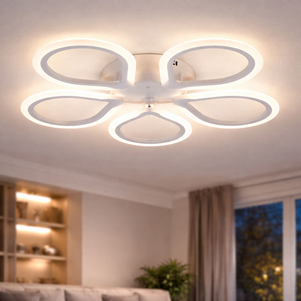 Люстра светодиодная Valeso 100W на пять круглых рассеивателей 3000K-6500K с пультом Белый (G 2731/5 WT 100W)