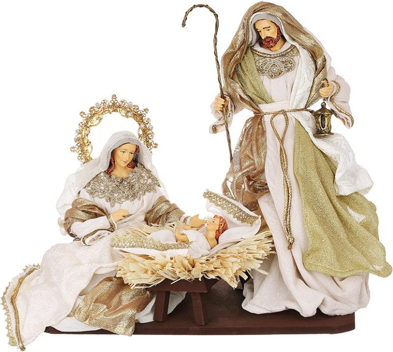 Фигура новогодняя Вертеп 3 шт. на подставке 38 см Золотой