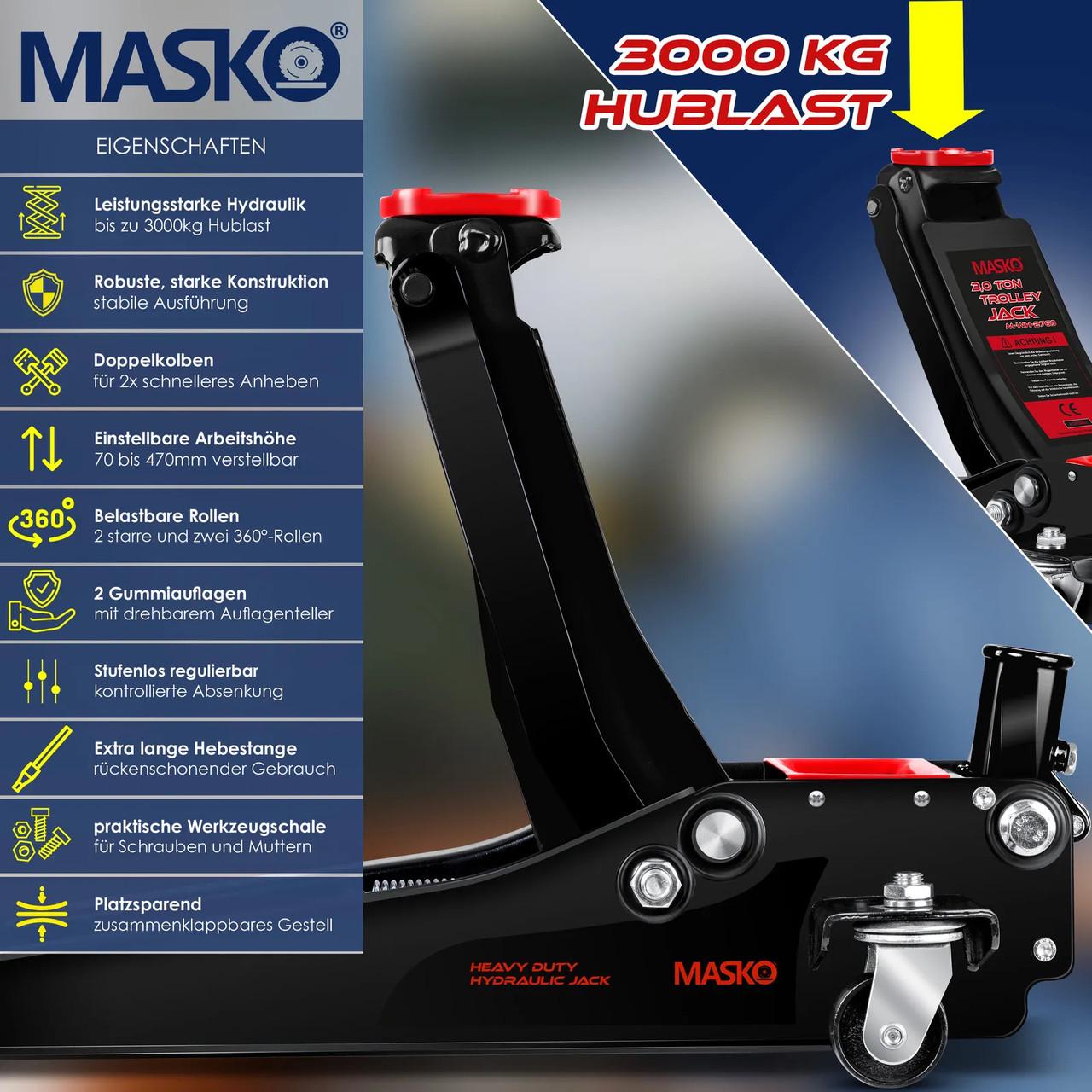 Домкрат гидравлический автомобильный MASKO с маневровым домкратом 3 т Черный - фото 3 Домкрат гидравлический автомобильный MASKO с маневровым домкратом 3 т Черный - фото 3