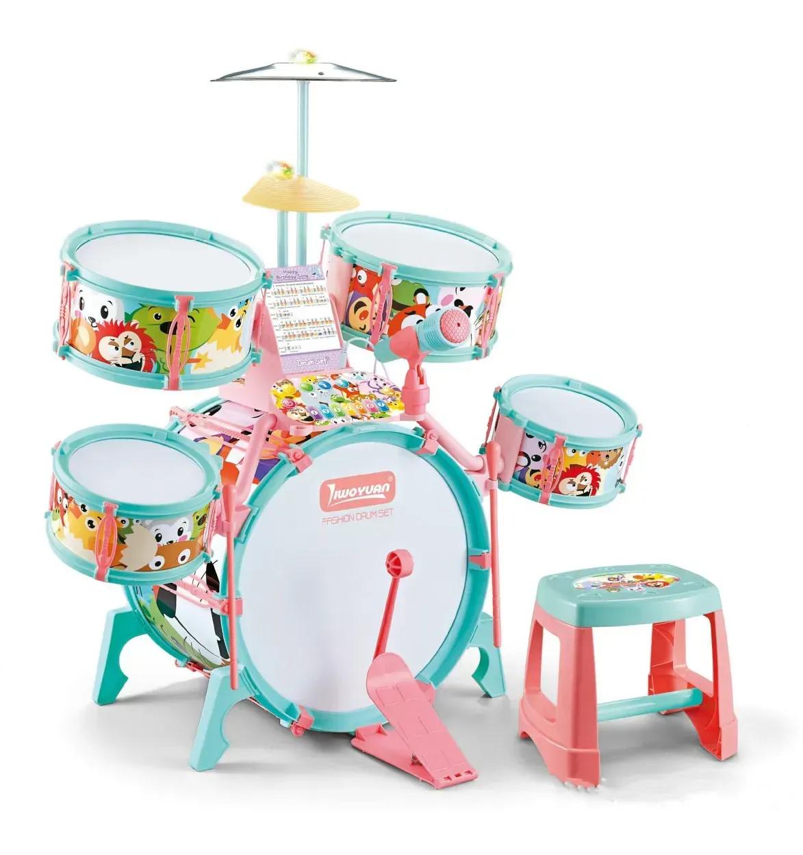 Барабанная установка детская Вид 1 5 барабанов/палочки/стульчик (M 33 C/D)