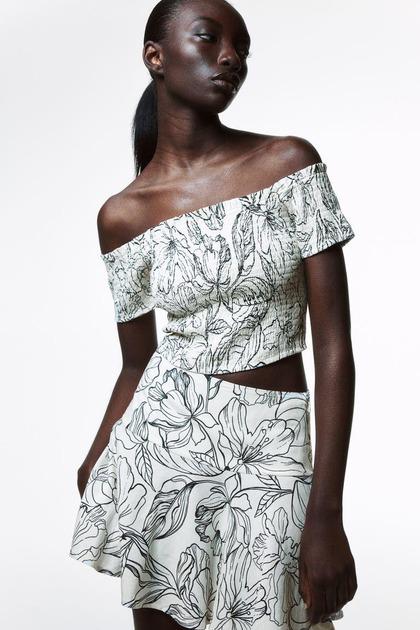 Топ H&M 1233325П Цветы M Белый/Черный