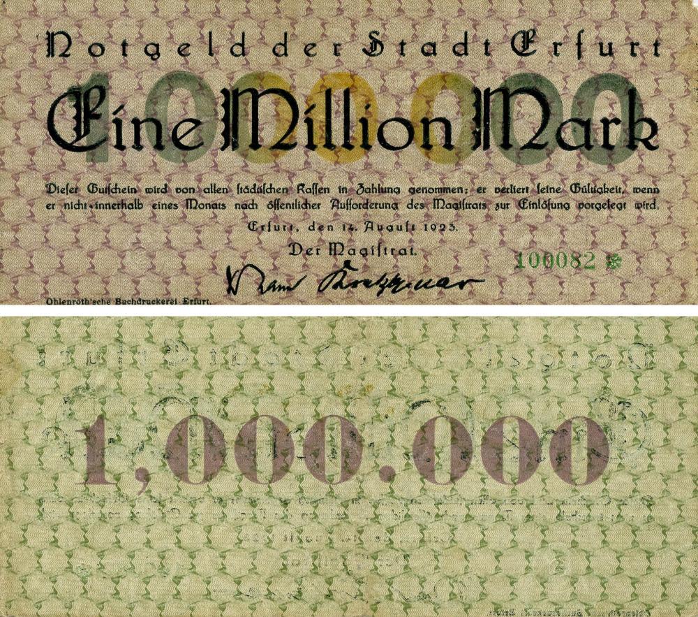 Колекційна банкнота Німеччина Нотгельд 1 000 000 марок 1923 F-VF Ерфурт (Б18866)