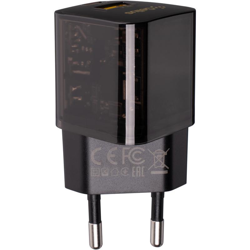 Зарядний пристрій мережевий Gelius Genesis GP-HC055 USB+Type-C 30W GaN Incredible series Transparent Black (94754)