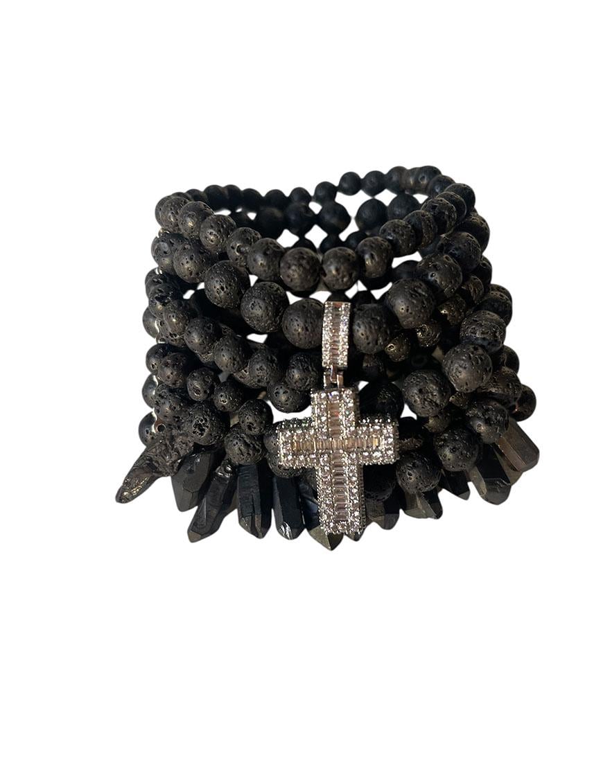 Браслет лава з хрестом жіночий SMART JEWELRY чорний One size