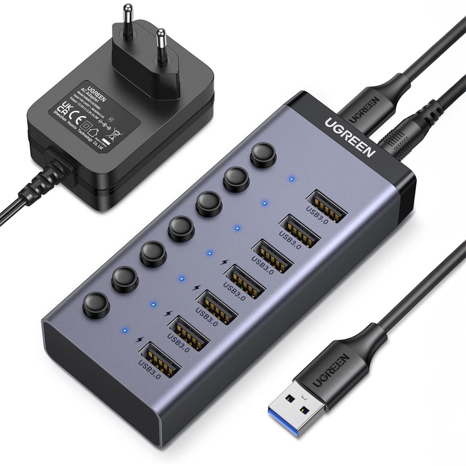 USB-хаб активный UGREEN CM481 7 портов USB 3.0/5 Гбит/с 1 м Темно-серый (90307) USB-хаб активный UGREEN CM481 7 портов USB 3.0/5 Гбит/с 1 м Темно-серый (90307)