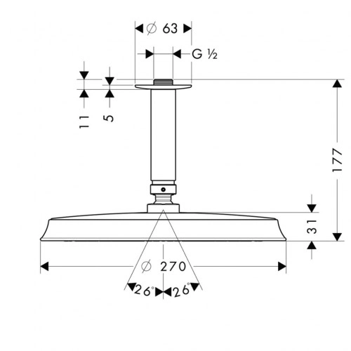 Верхний душ Hansgrohe RAINDANCE E 240 Air 95588000 270 мм с кронштейном Хром (99181) - фото 2