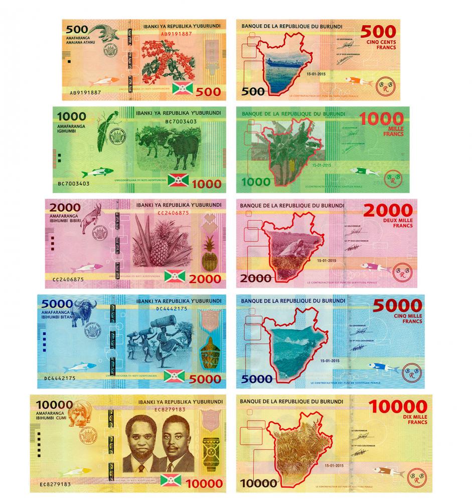Коллекционная банкнота Бурунди набор из 5 банкнот 2015-2018 UNC 500/1000/2000/5000/10000 франков (Б15635)