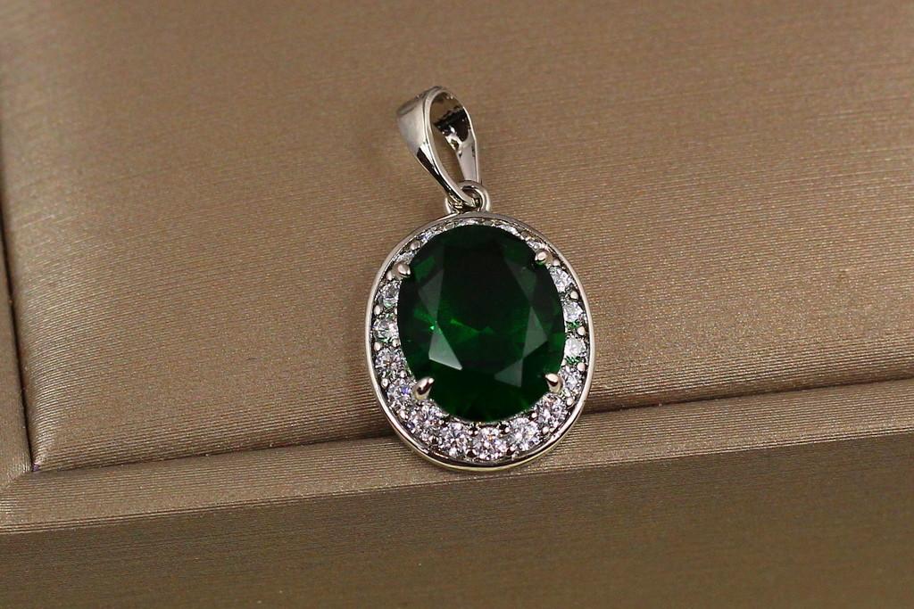 Кулон Xuping Jewelry Малинки зелений камінь 1,7 см Сріблястий