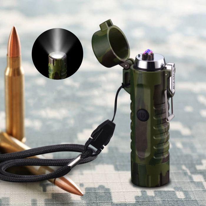 Водонепроницаемая USB зажигалка с фонариком со встроенным аккумулятором электроимпульсная 2 дуги - фото 9