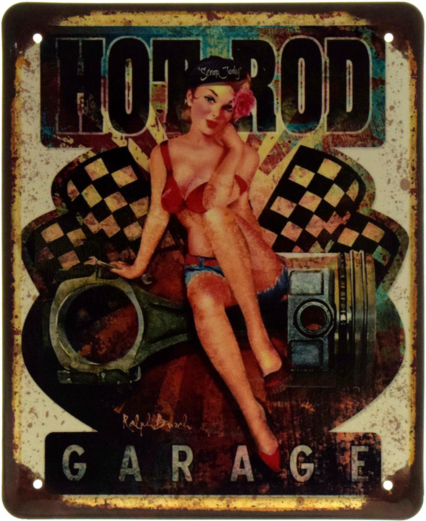 Табличка металлическая "Hot Rod Garage Pin Up" 18x22 см (ms-103615)