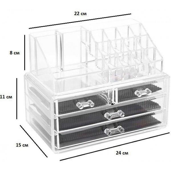 Органайзер Cosmetic Storage Box двухуровневый с 4 ящиками Прозрачный (6-3-1398002166) - фото 3