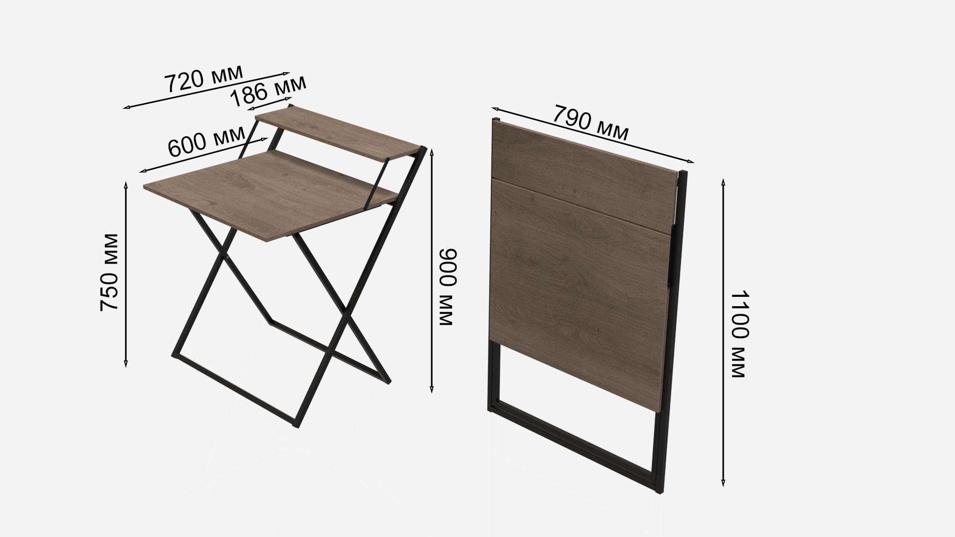 Стіл-трансформер Ferrum-decor Компакт 4 метал/ДСП 16 мм 750x790x720 мм Чорний/Дуб Сонома Трюфель (FRD-104694) - фото 5