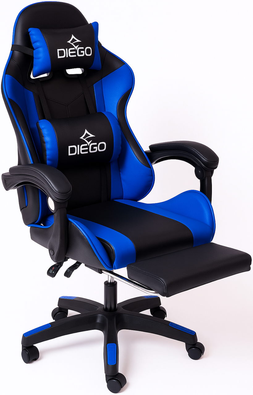 Кресло геймерское Diego с подставкою для ног и массажем Черно-синий Кресло геймерское Diego с подставкою для ног и массажем Черно-синий