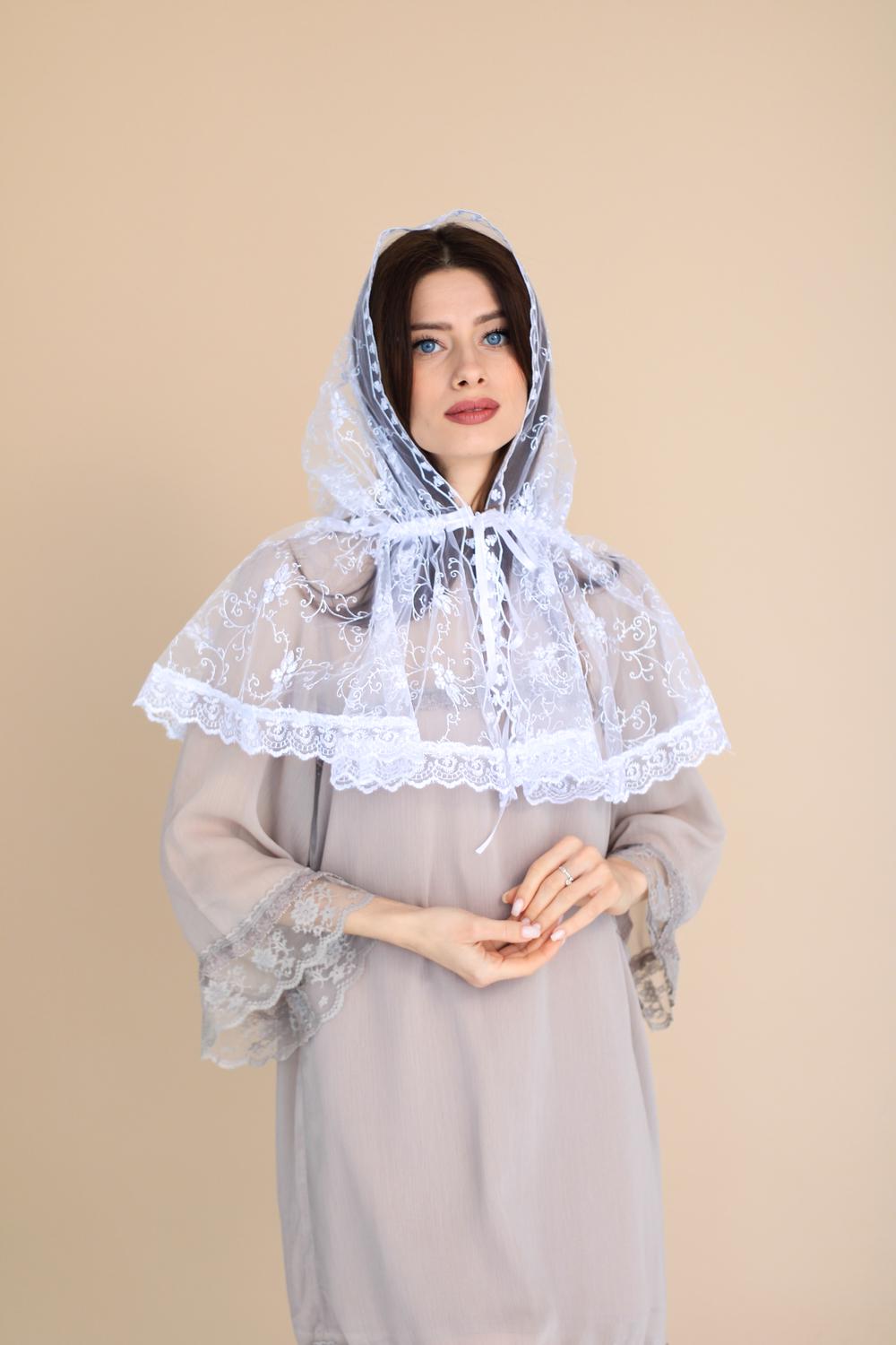 Палантин на голову для храму Білий (п011) - фото 8