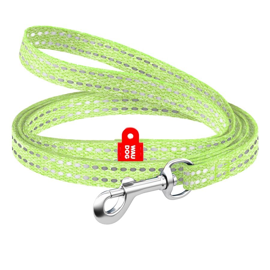 Поводок для кошек и малых собак WAUDOG из восстановленного хлопка светоотражающий XS 10 мм х 200 см Салатовый