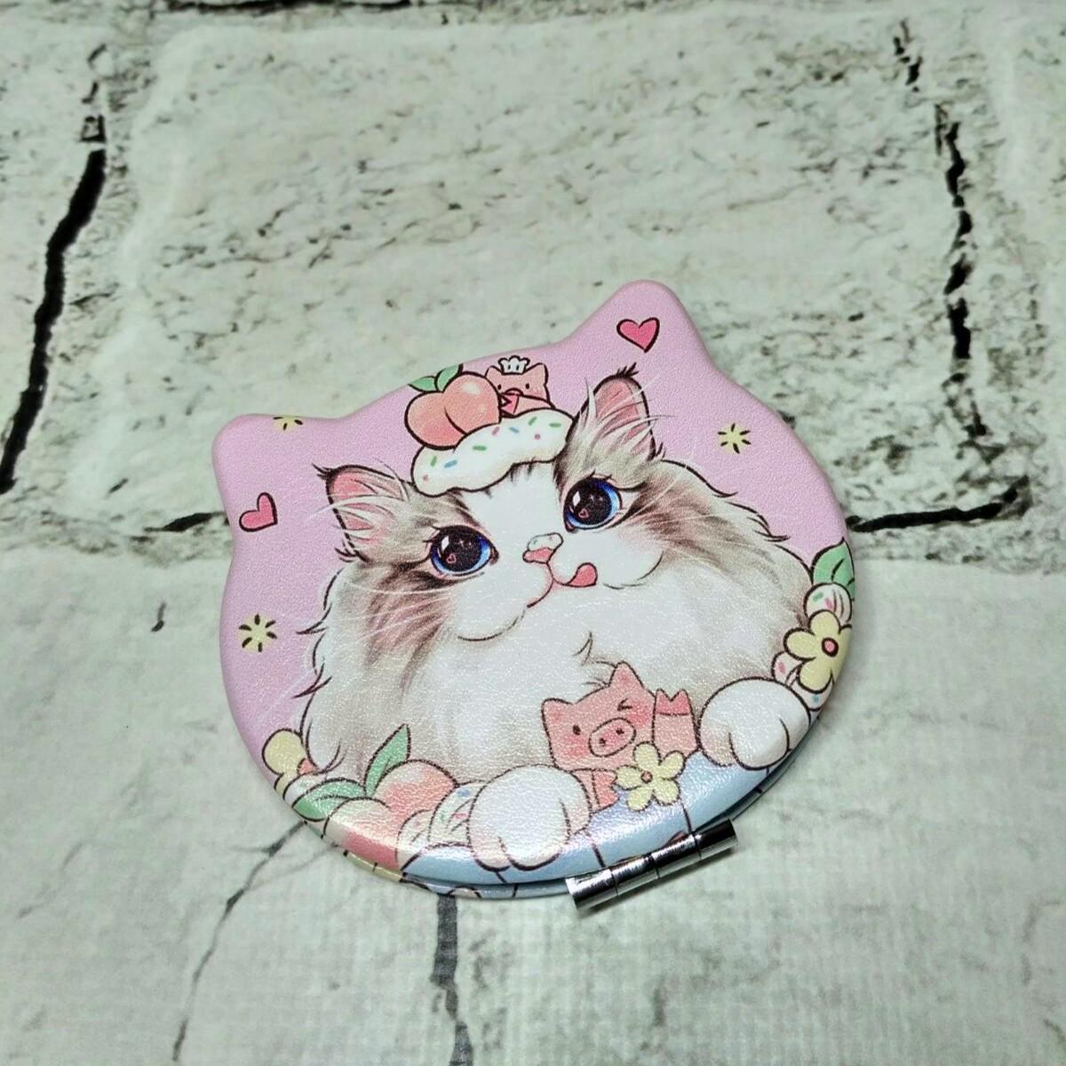 Зеркало карманное косметическое Котик 7,5х6,5 см Розовый (А263)