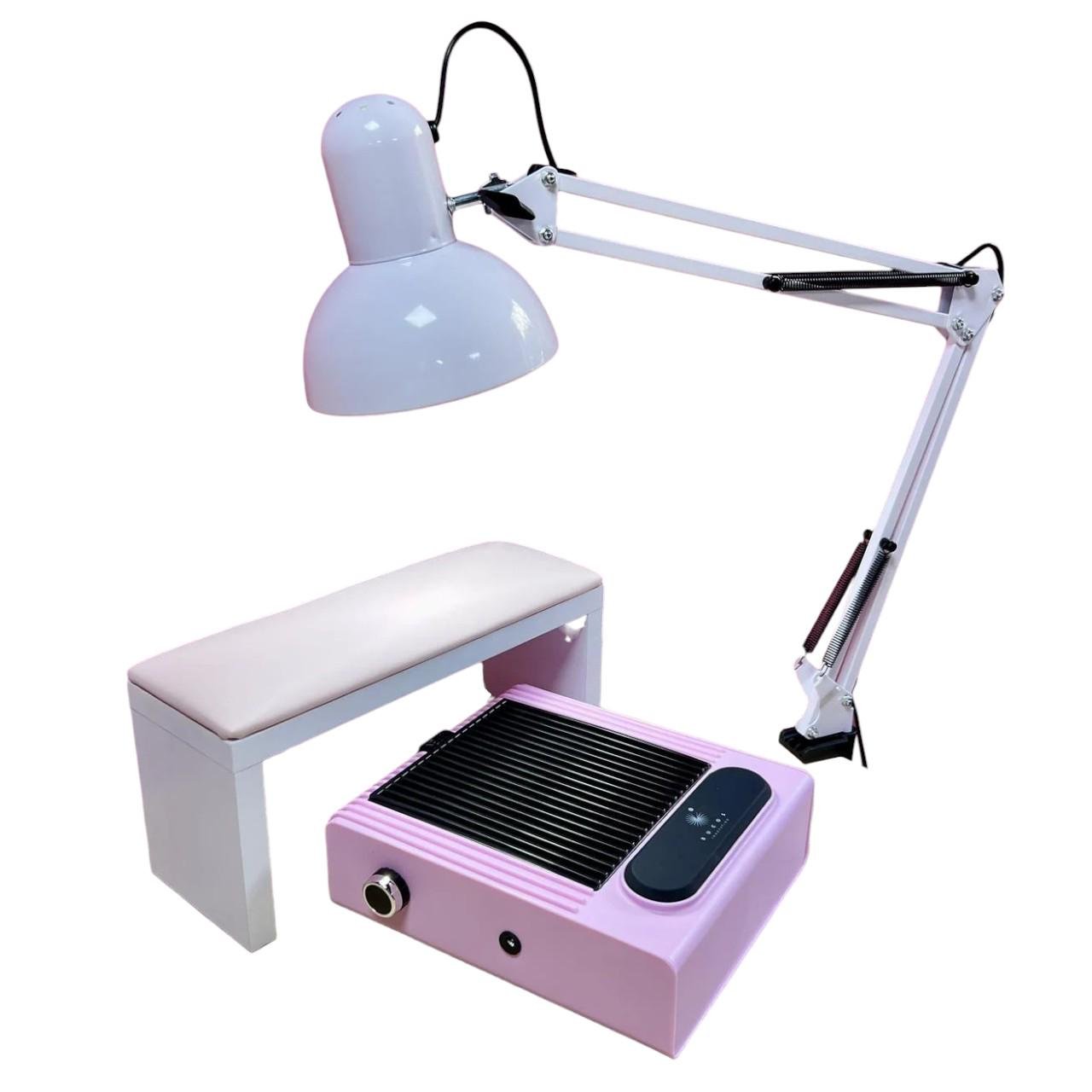 Маникюрный набор BUCOS 3в1 лампа/подлокотник/вытяжка Белый/Розовый (2003931108)