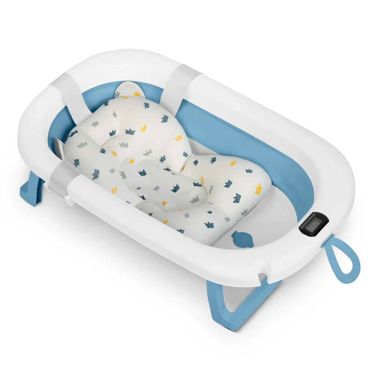 Ванночка складная детская RICOKIDS RK-282 с подушкой и термометром Бело-синий